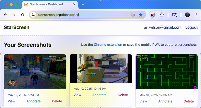 StarScreen three-click demo